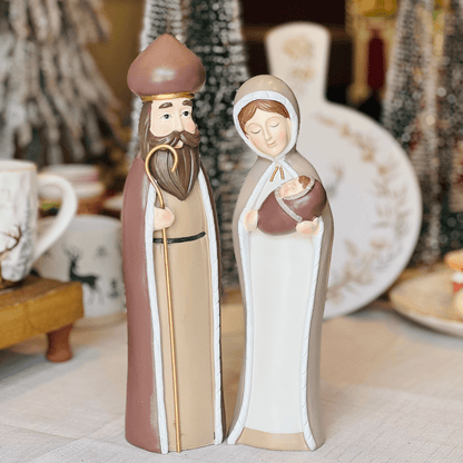 Conjunto Maria e José de Resina Marrom e Bege - 26cm e 29cm