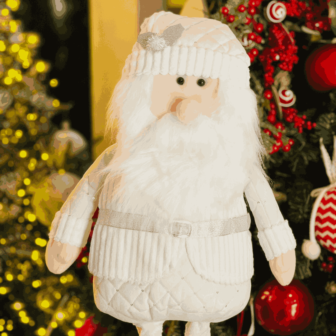 Papai Noel Em Pé Branco e Prata 1m x 36cm - Extensível