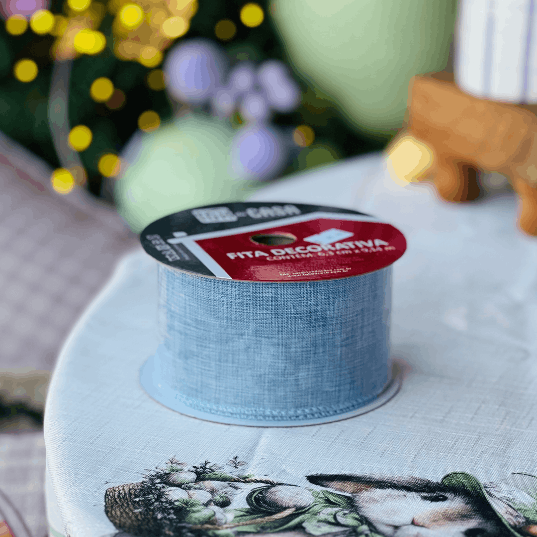 Fita Decorativa Aramada Azul 6,3cm x 9,14m