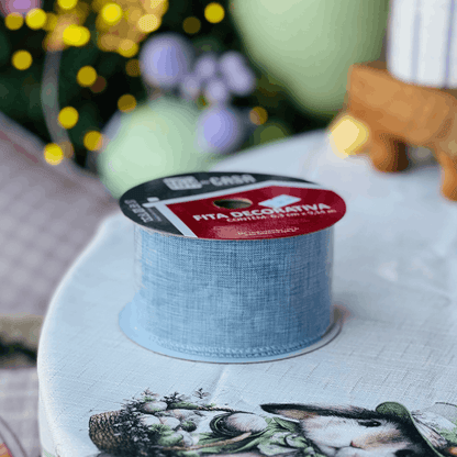 Fita Decorativa Aramada Azul 6,3cm x 9,14m