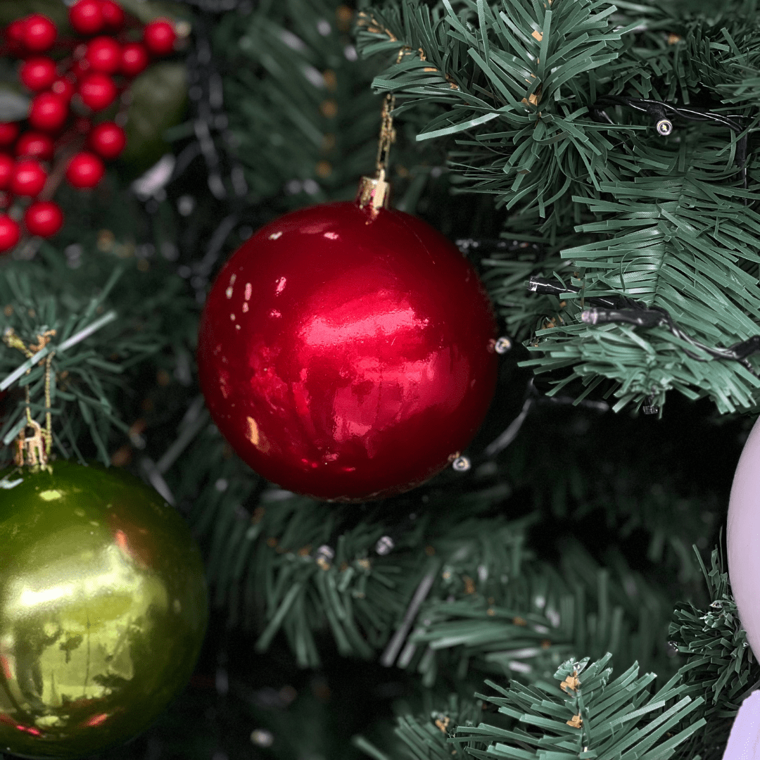 Jogo 4 Bolas Natalinas Verde e Vermelho 10cm