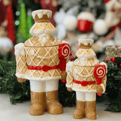 Pote Natalino Em Formato de Quebra Nozes Gingerbread de Cerâmica 29cm