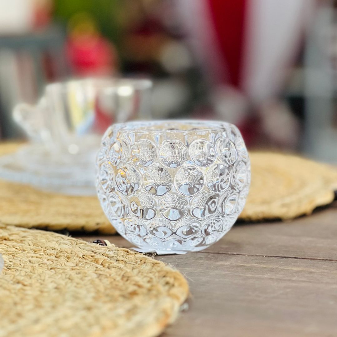 Porta Vela de Cristal Bolhas - 9,5x7,5cm