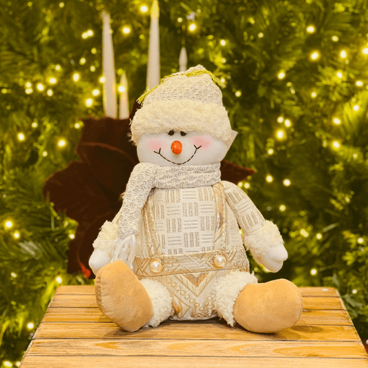 Boneco de Neve Natalino Sentado Champanhe 25cm