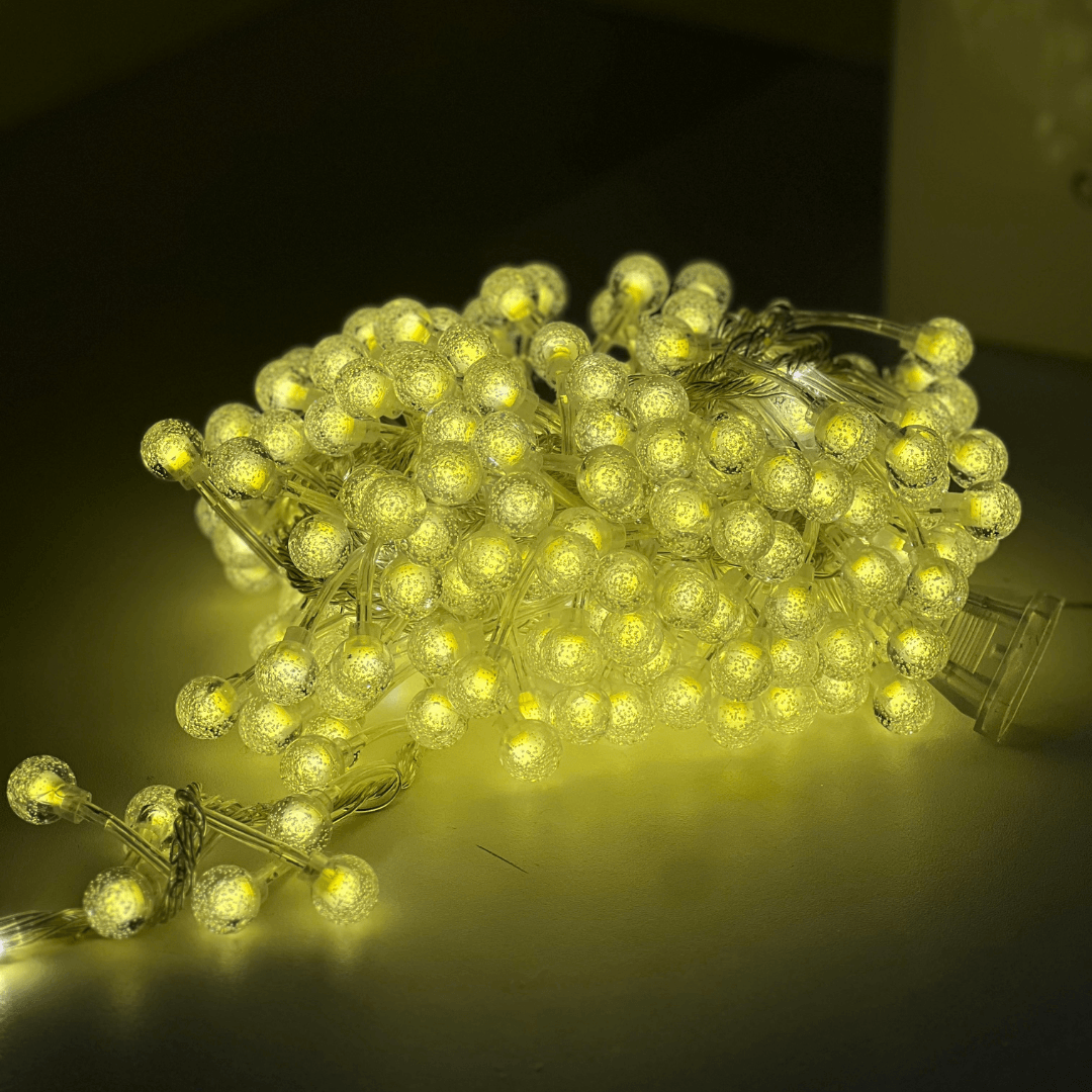 CORDAO BOLINHA FIO TRANSP. - 5M - 300 LEDS - BRANCO QUENTE - 220V - FIO EXTRA C- FUNCOES - M-