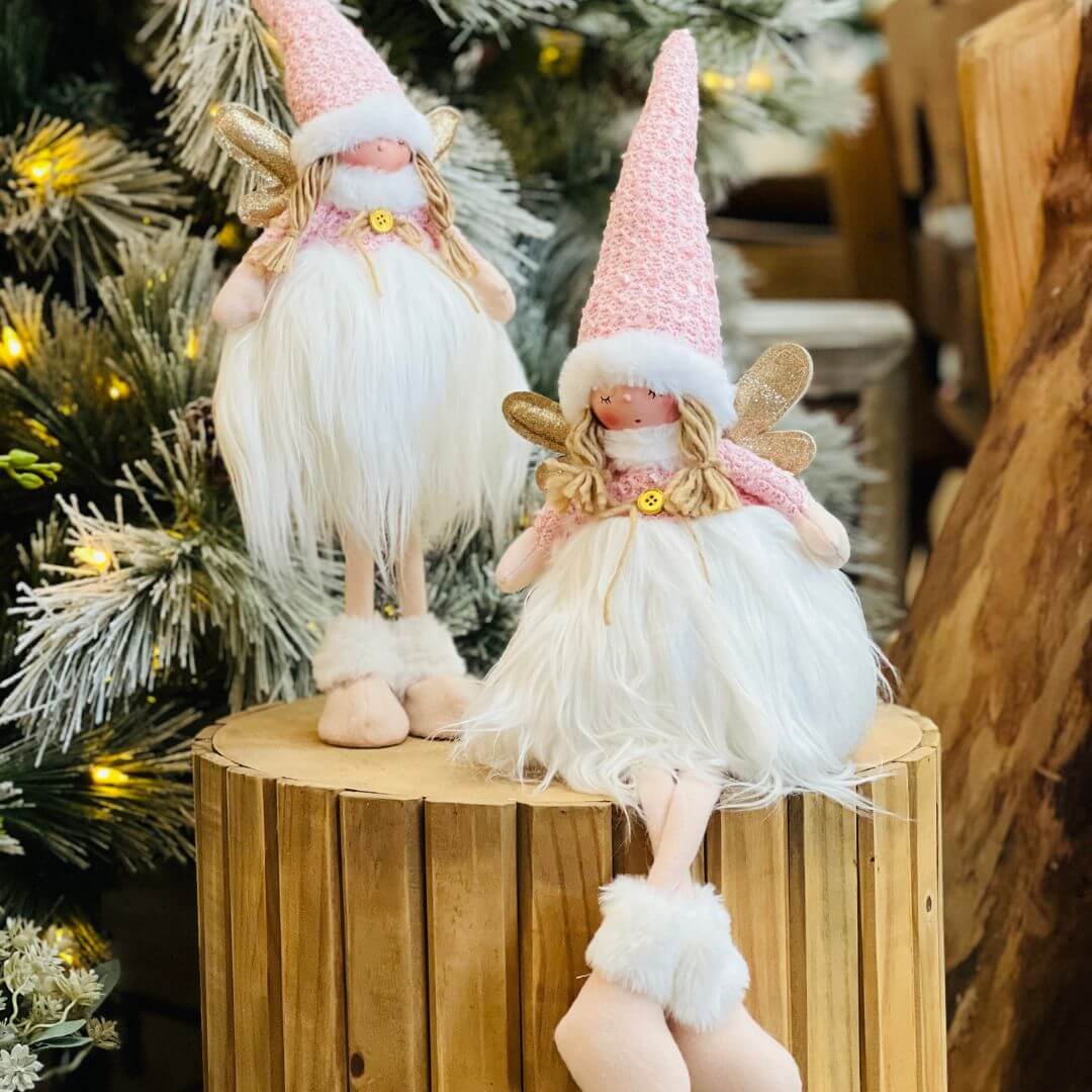 Boneca Fada Natalina Rosa e Branco 57cm