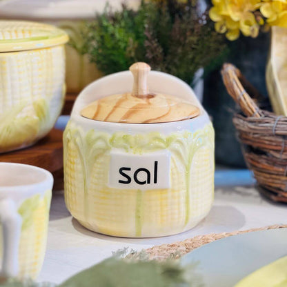 Saleiro Milho Com Tampa Madeira Decorado Pintado a Mão