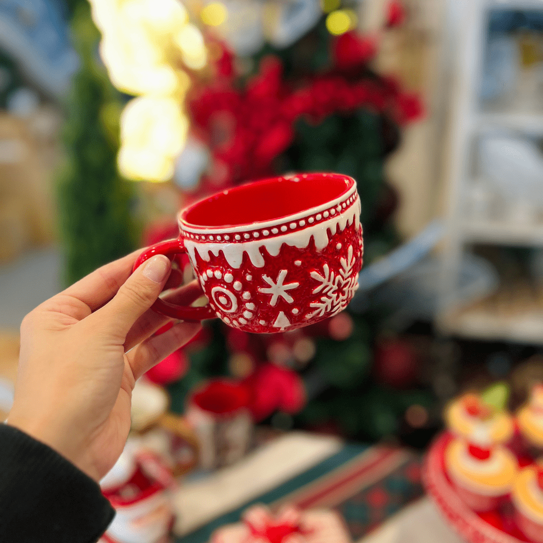 Caneca Natalina Flocos de Neve de Cerâmica 13cm