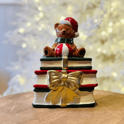 Pote Natalino Urso com Livros e Laço – 25cm