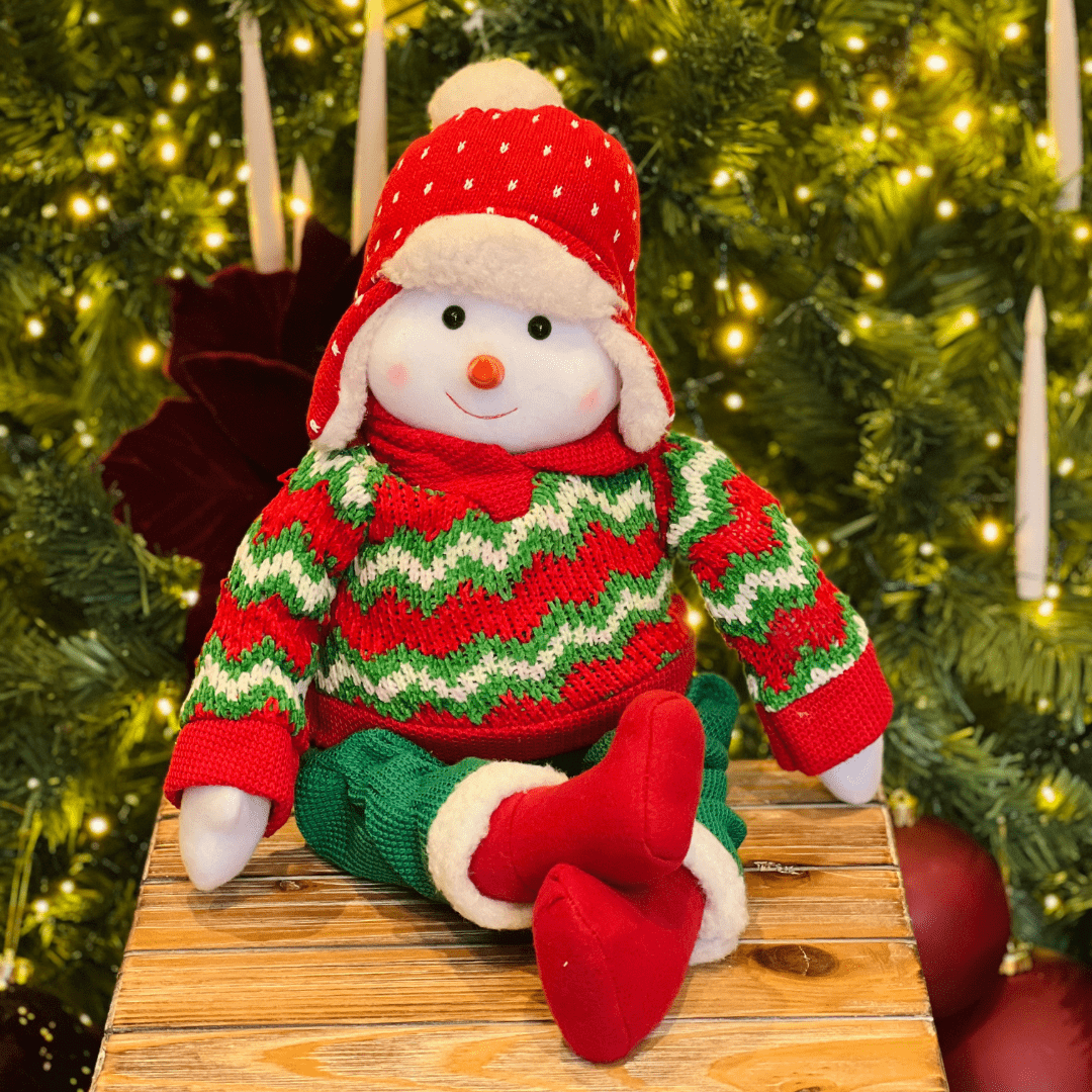 Boneco de Neve Natalino Sentado Com Tricot 65cm