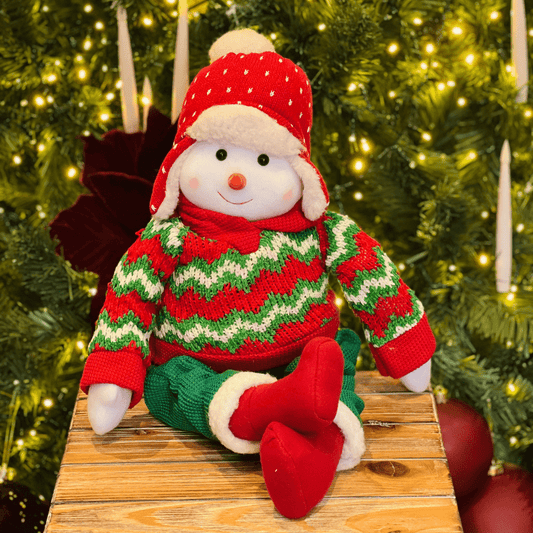 Boneco de Neve Natalino Sentado Com Tricot 65cm