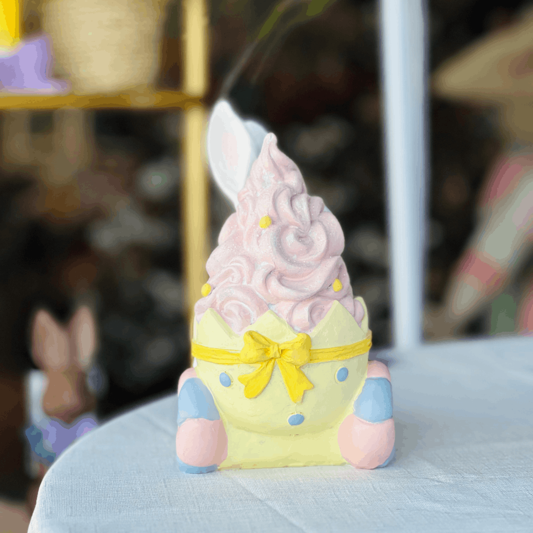 Coelho Com Carroça de Sorvete de Resina 18,8x12,1x20cm