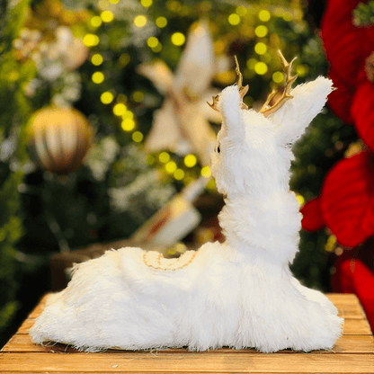 Rena Natalina Deitada Branco e Dourado Sisal 26x25,5cm