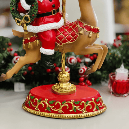 Papai Noel no Carrossel Vermelho de Resina 45,5x28,6cm