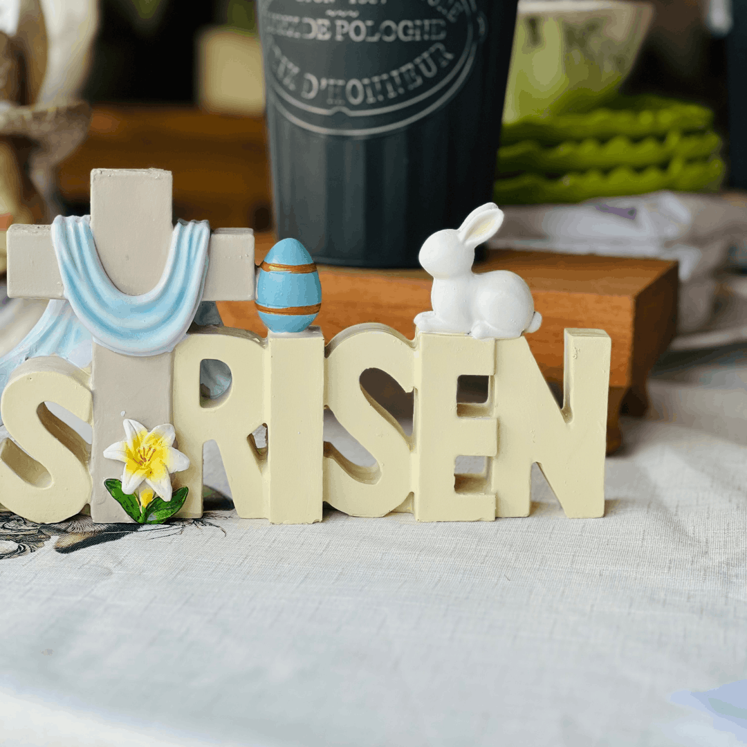 Letreiro Religioso de Páscoa He Is Risen de Resina 14,5x37,5x5,6cm