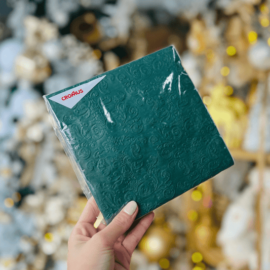 Guardanapo Natalino Trabalhado Verde de Papel 17cm - 20un