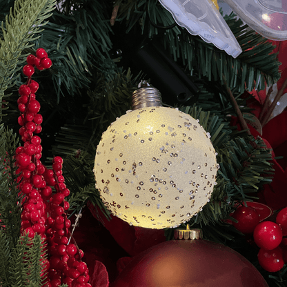 Bola Natalina Branca Glitter Com Led 10cm 1un