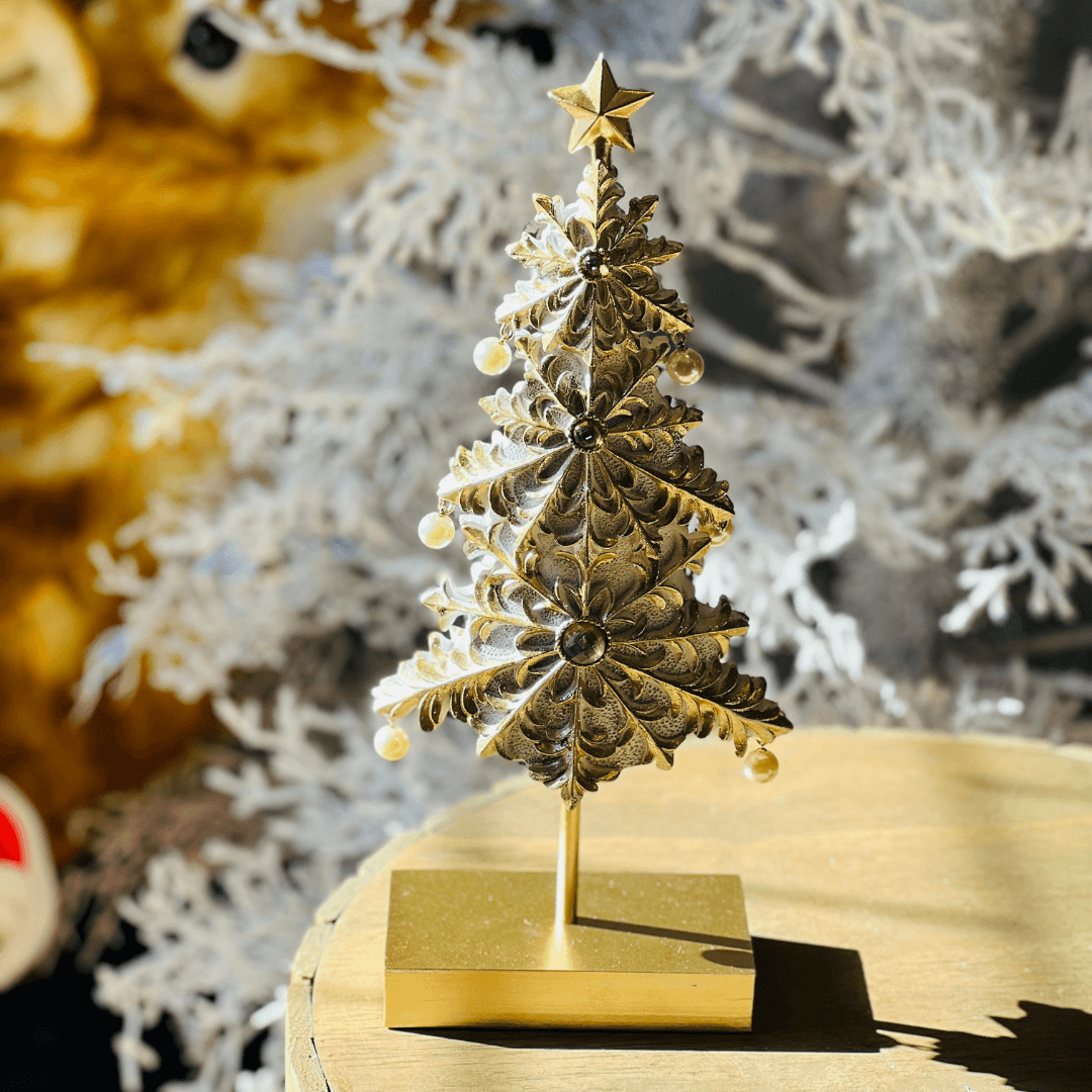 Árvore Decorativa de Natal  Dourado e Branco – 37,5cm