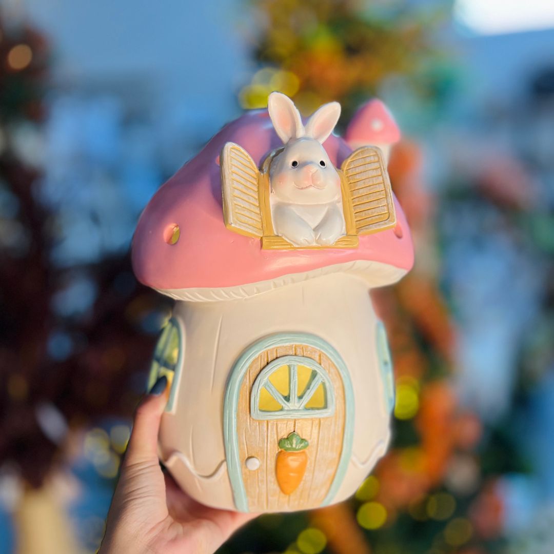 Casa Coelho de Cogumelo Com Led - 29cm