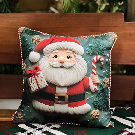 Capa Natalina Estampada Noel Com Cordao 43x43cm