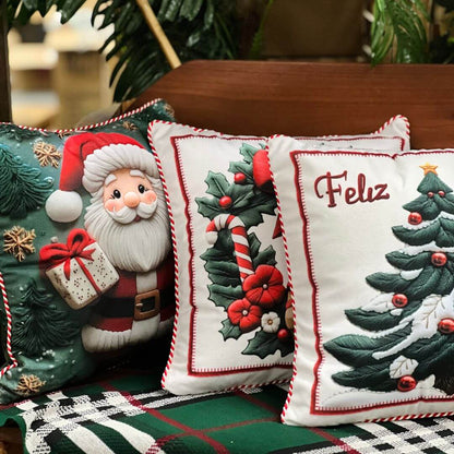 Capa Natalina Estampada Noel Com Cordao 43x43cm