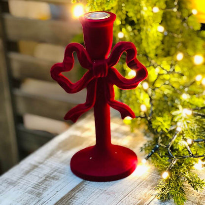 Castiçal Flocado com Laço Marsala | 20 cm