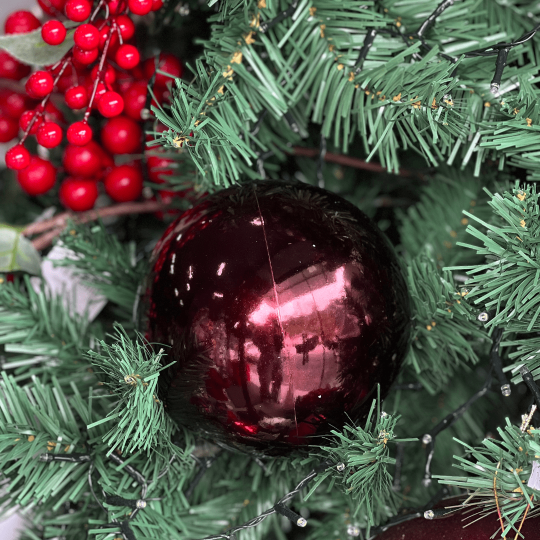 Jogo 2 Bolas Natalinas Peroladas Vinho 15cm