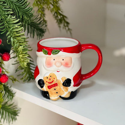 Caneca Papai Noel com Ginger de Cerâmica - 12,5x8,5x10cm
