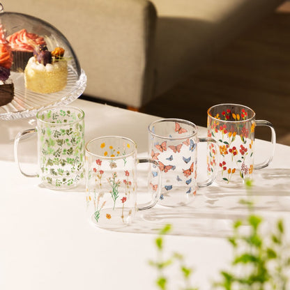 Conjunto de 2 Canecas Vidro Borossilicato Flores - 280ml