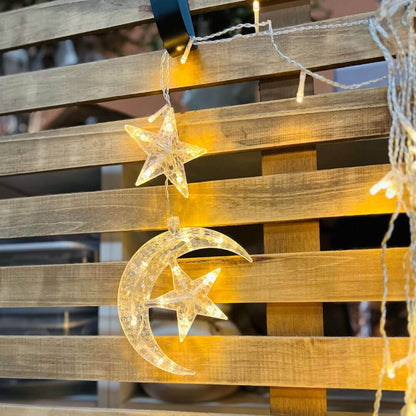 Pisca Lua Grande e Estrela – 2,5m | 138 LEDs Branco Quente 110V