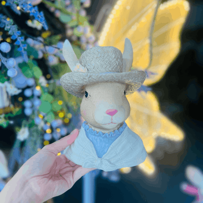 Coelho Com Chapeu Vaso Decorativo de Resina 21cm