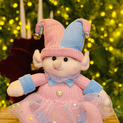 Elfo Natalino Sentado Rosa e Azul 29cm