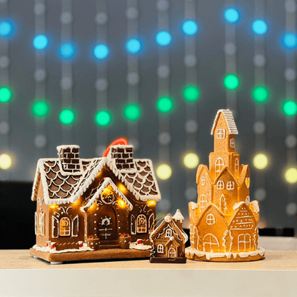 Casa Gingerbread Marrom Com Led de Resina 17x10x16cm