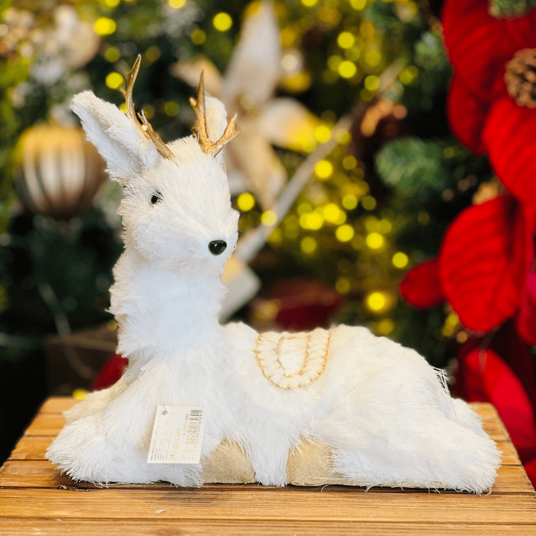 Rena Natalina Deitada Branco e Dourado Sisal 26x25,5cm