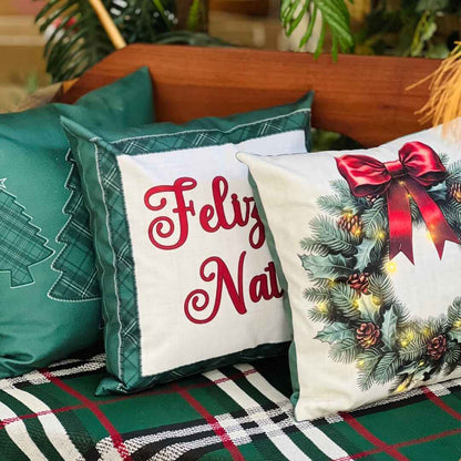 Capa Natalina Estampada Árvores 43x43cm