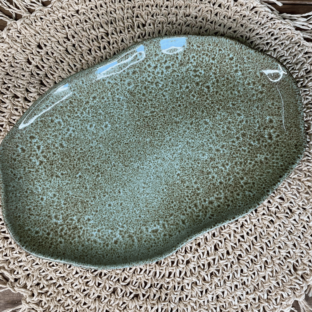 Trav Oval Rasa M Bio Croco Verde de Cerâmica 30x20cm