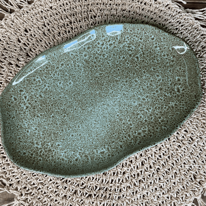 Trav Oval Rasa M Bio Croco Verde de Cerâmica 30x20cm