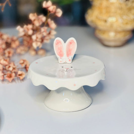 Prato Para Docinhos Coelhinho Com Orelha - 15cm (Branco e Rosa)