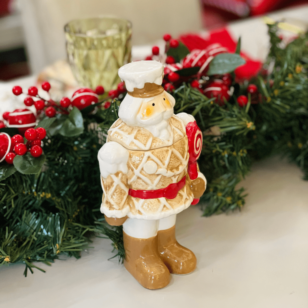 Pote Natalino Em Formato de Quebra Nozes Gingerbread de Cerâmica 22cm