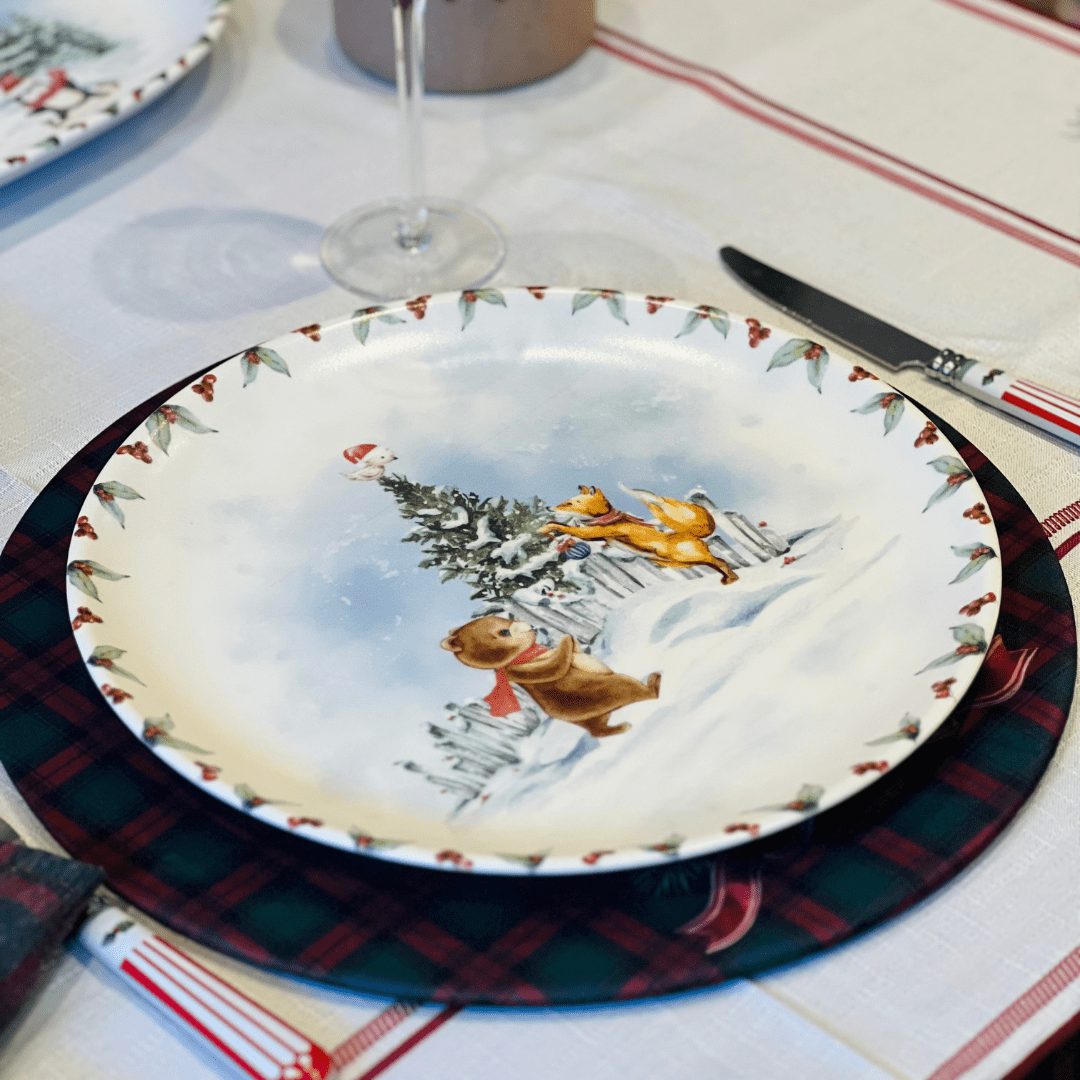 Prato Raso Natalino Snow de Cerâmica 30cm