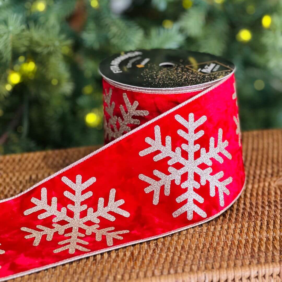 Fita Aramada com Flocos de Neve - 10cm x 9,14m
