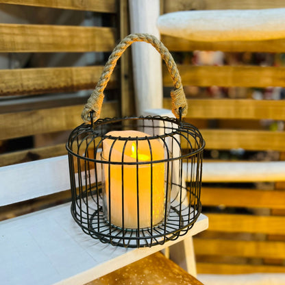 Lanterna Cage P em Metal e Corda | 15 cm