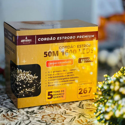 Cordão LED 1600 LEDs 5 Tons de Branco Quente com Estrobo – 50m Bivolt