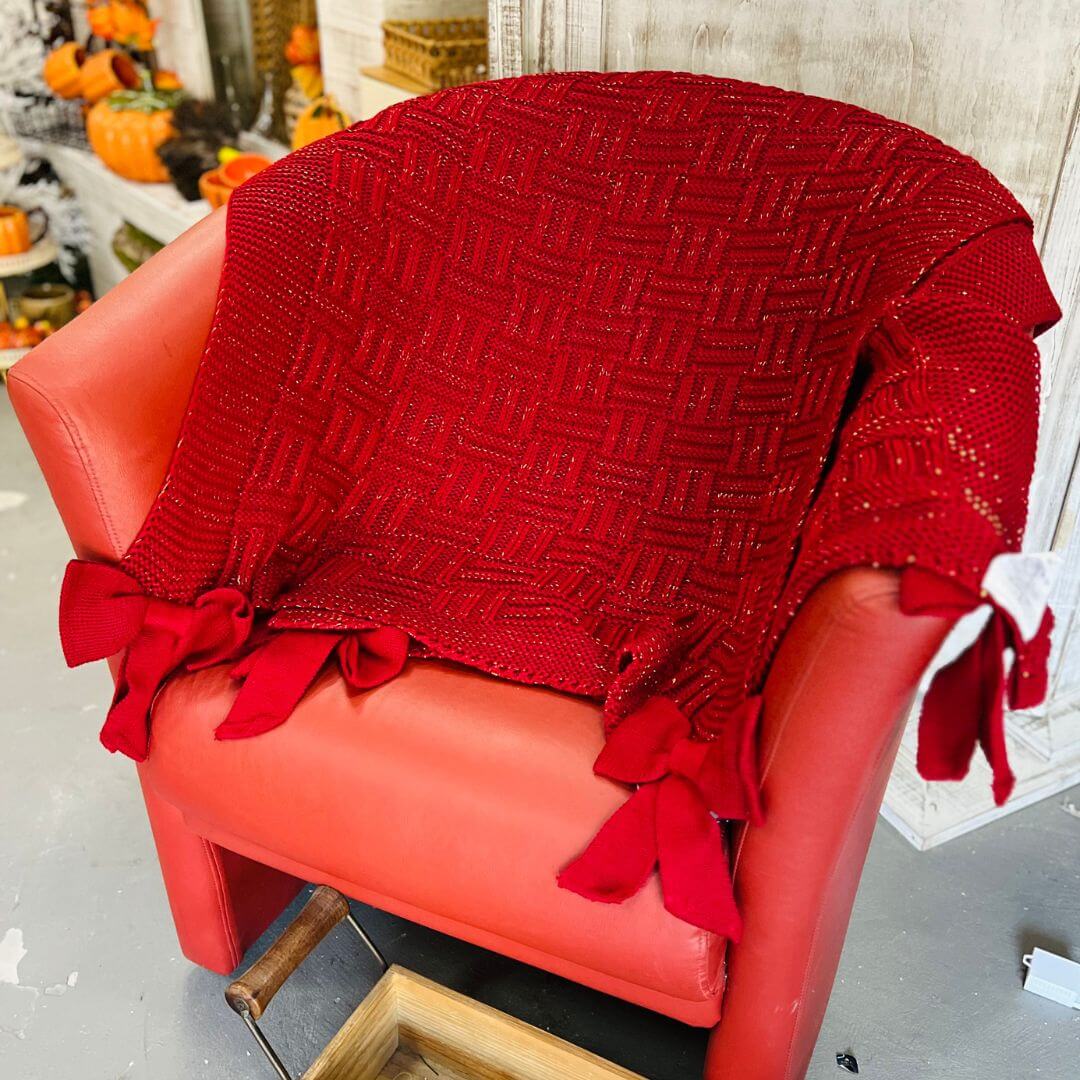 Manta Tricô Tresse com Laços Bordô com Lurex – 0,90 x 1,80m