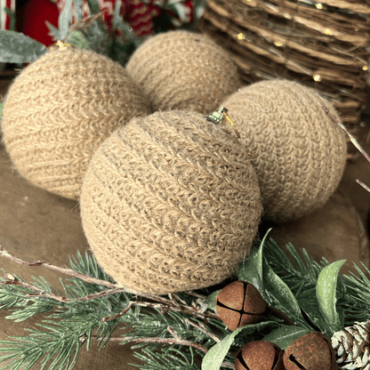 Caixa com 4 Bolas de Natal Decorada Juta 10cm