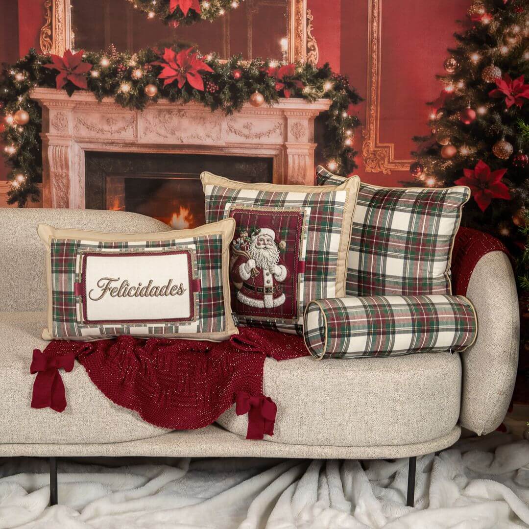 Capa Natalina Noel com Cordone Xadrez 50 x 50cm