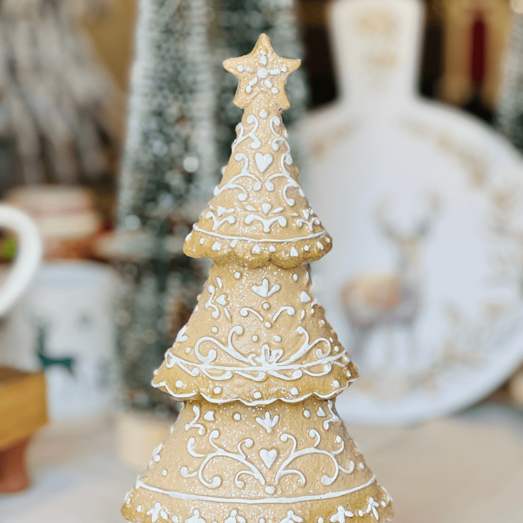 Árvore Natalina Gingerbread Marrom de Resina 27,7cm