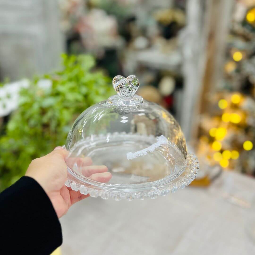 Queijeira de Cristal Com Tampa de Coração - 19,5x13cm