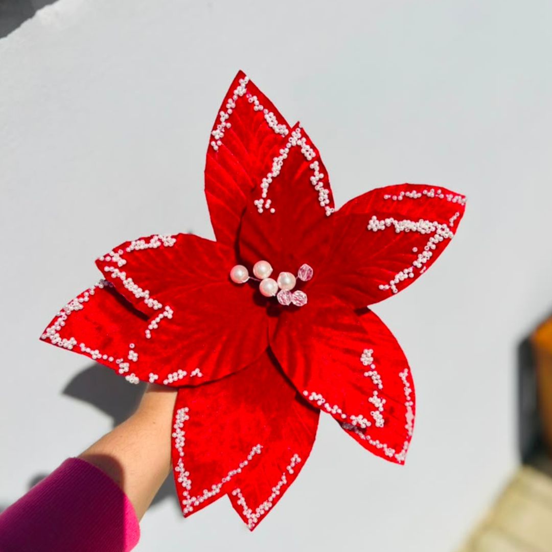 Flor Decorativa Vermelha - com 11 Pétalas | 30 cm