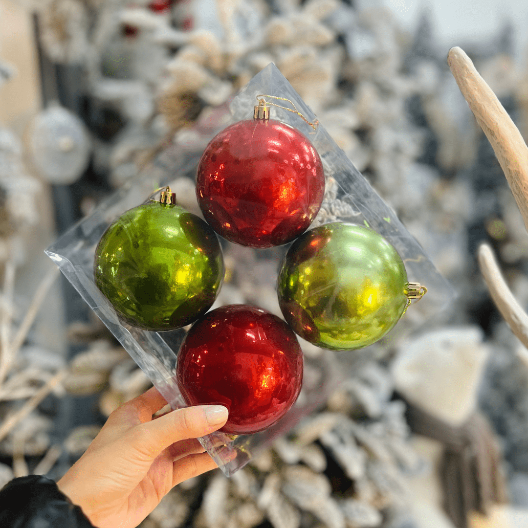 Jogo 4 Bolas Natalinas Verde e Vermelho 10cm